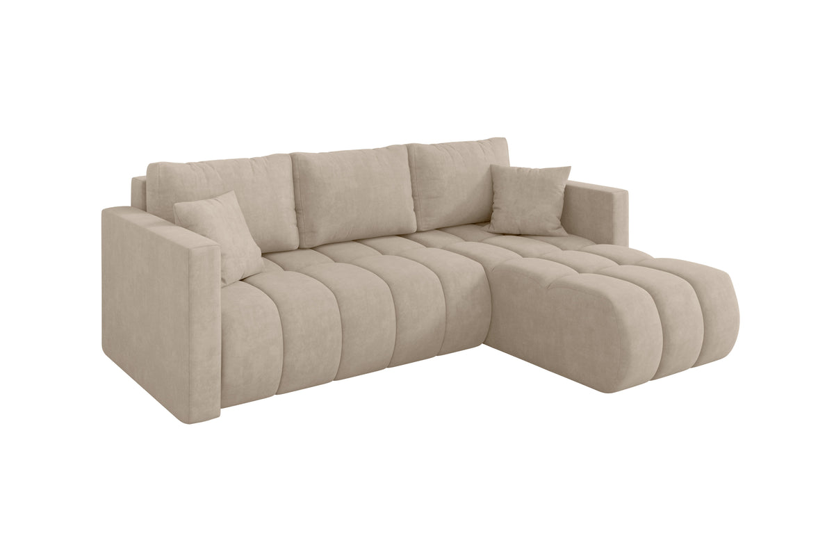Ecksofa GARD-L Samt, Beige - Dream Velvet 202.02 / Ottomane Rechts / Mit Schlaffunktion