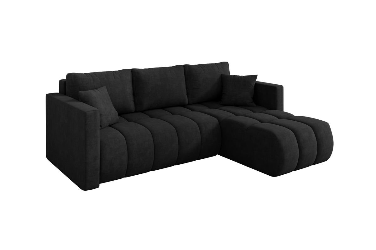Ecksofa GARD-L Samt, Schwarz - Dream Velvet 202.12 / Ottomane Rechts / Mit Schlaffunktion