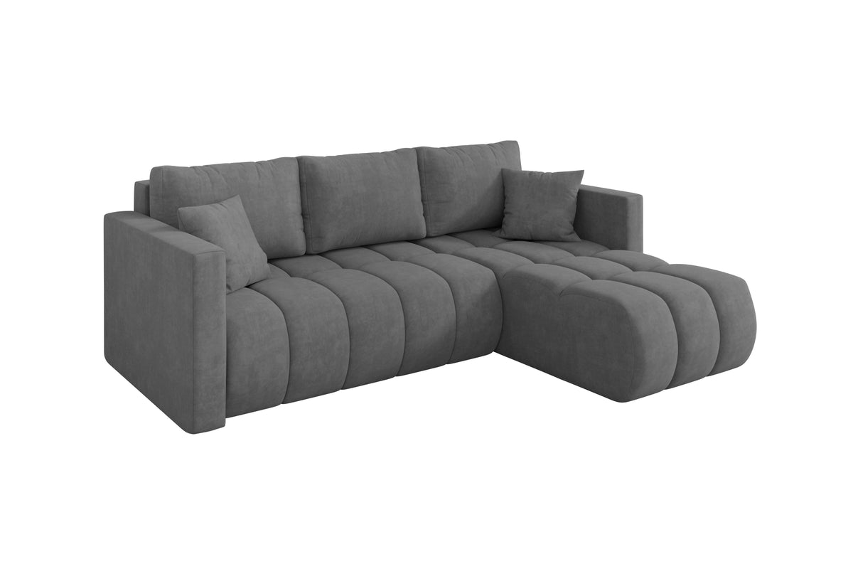 Ecksofa GARD-L Samt, Grau - Dream Velvet 202.17 / Ottomane Rechts / Mit Schlaffunktion