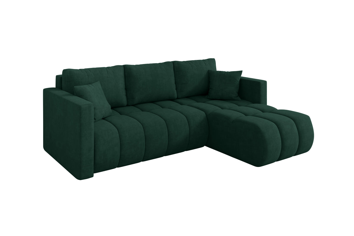 Ecksofa GARD-L Samt, Grün - Dream Velvet 202.31 / Ottomane Rechts / Mit Schlaffunktion