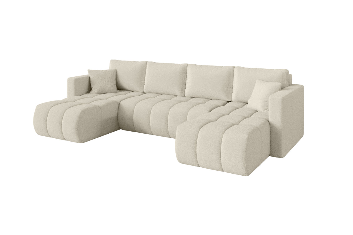 Wohnlandschaft GARD-U Bouclé, Beige - Quelle 02 / U-Form / Mit Schlaffunktion