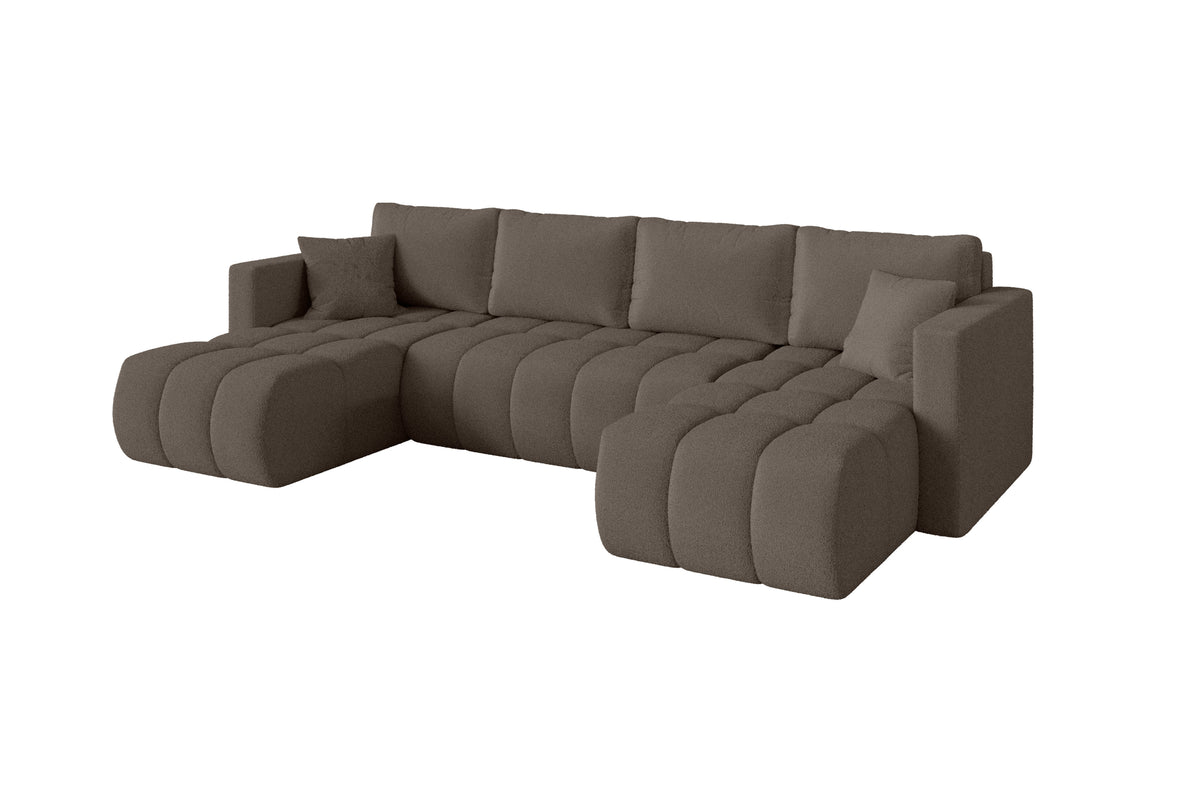 Wohnlandschaft GARD-U Bouclé, Braun - Quelle 20 / U-Form / Mit Schlaffunktion