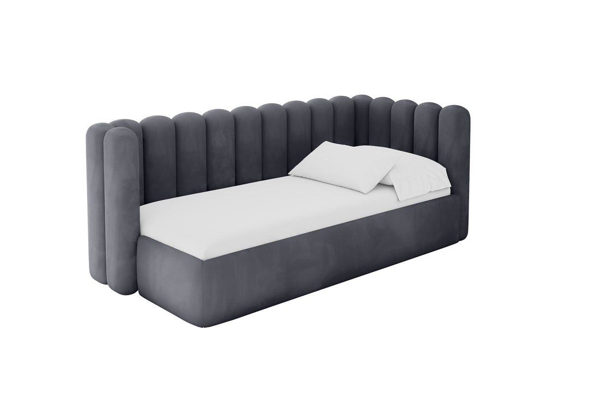 Jugendbett HUGY Samt Linksseitig, Dunkelgrau - Casablanca 2315 / 80x200 cm / Mit Matratze