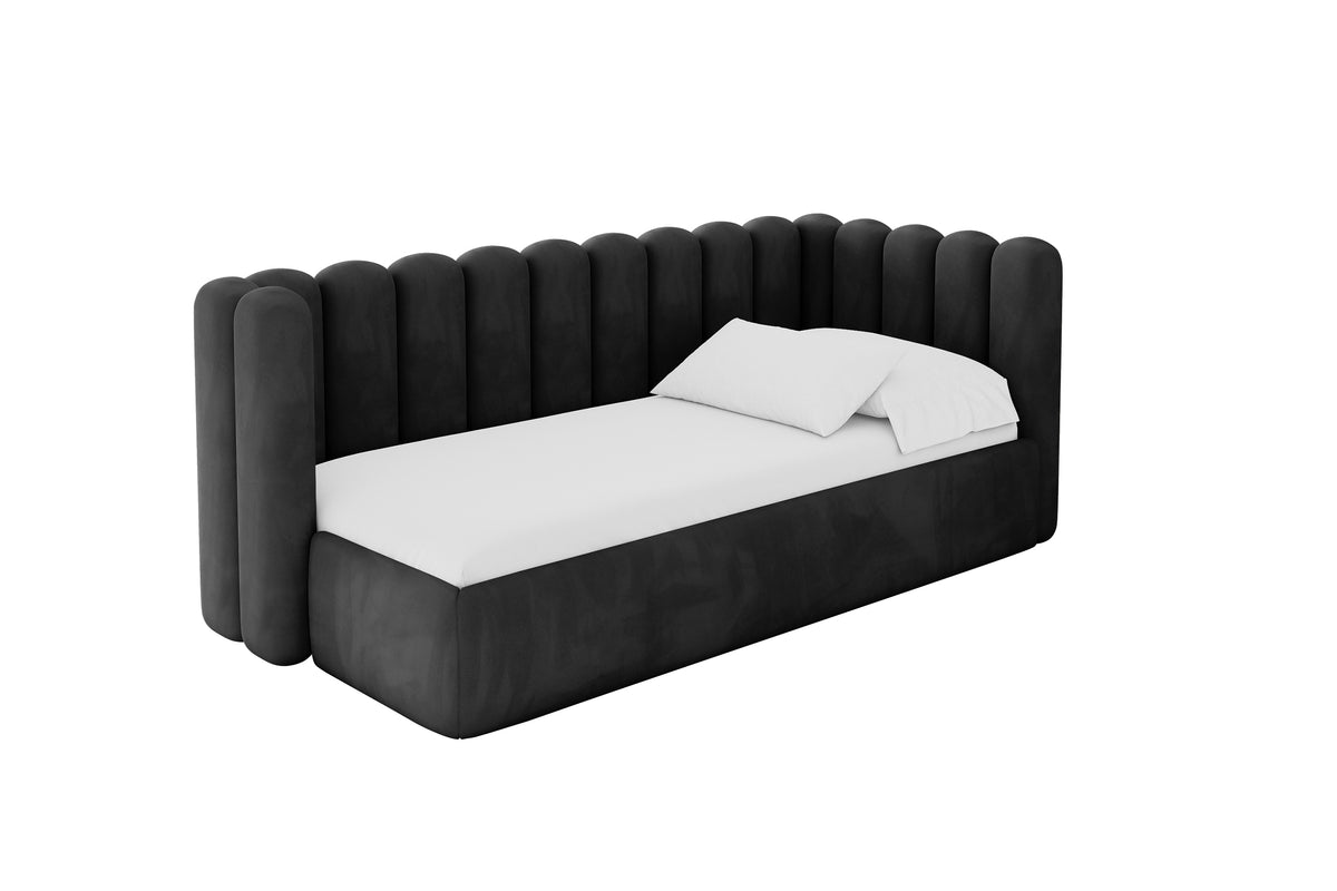 Jugendbett HUGY Samt Linksseitig, Schwarz - Casablanca 2316 / 80x200 cm / Ohne Matratze