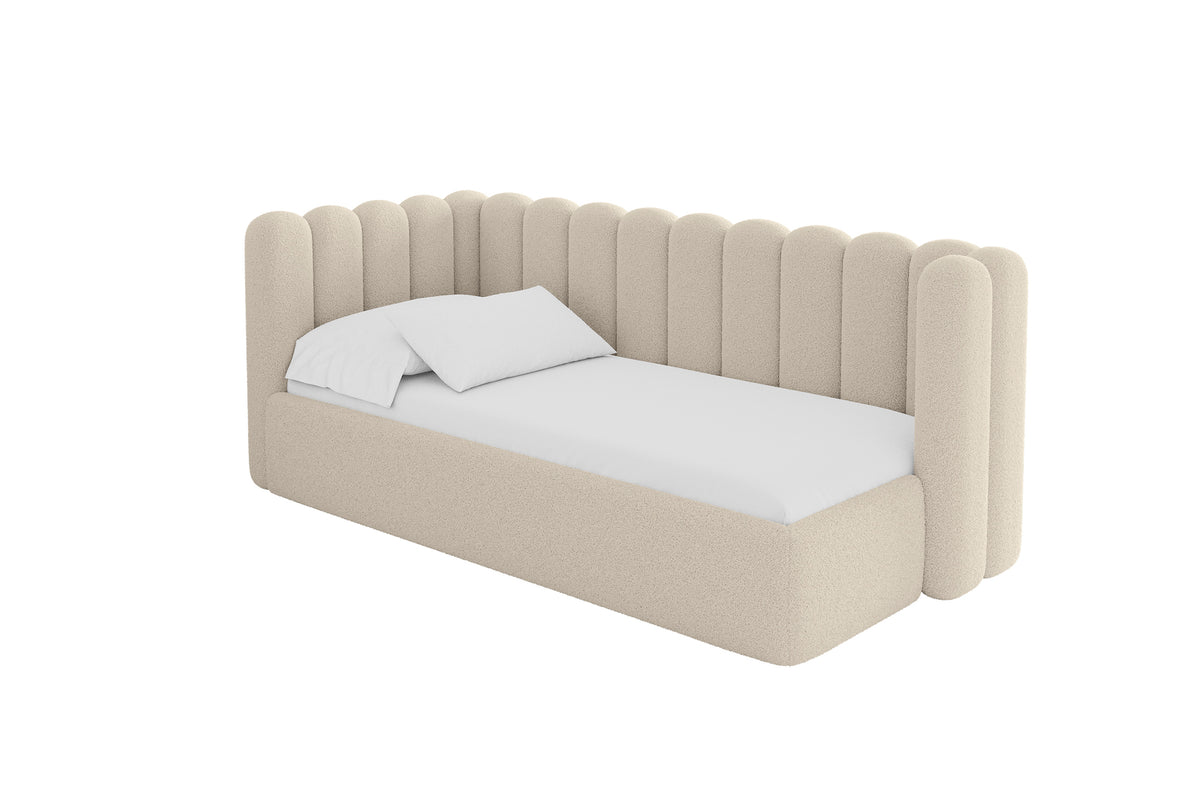 Łóżko młodzieżowe HUGY Bouclé prawostronne, Ciemnobeżowy - Quelle 06 / 80x200 cm / Bez materaca