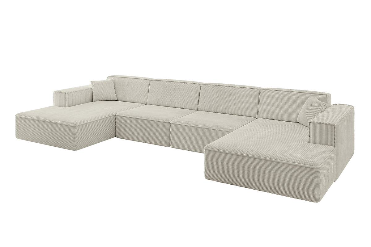 Wohnlandschaft IREA-U2-v4 Cord, Creme - Poso 100 / U-Form / Ohne Schlaffunktion