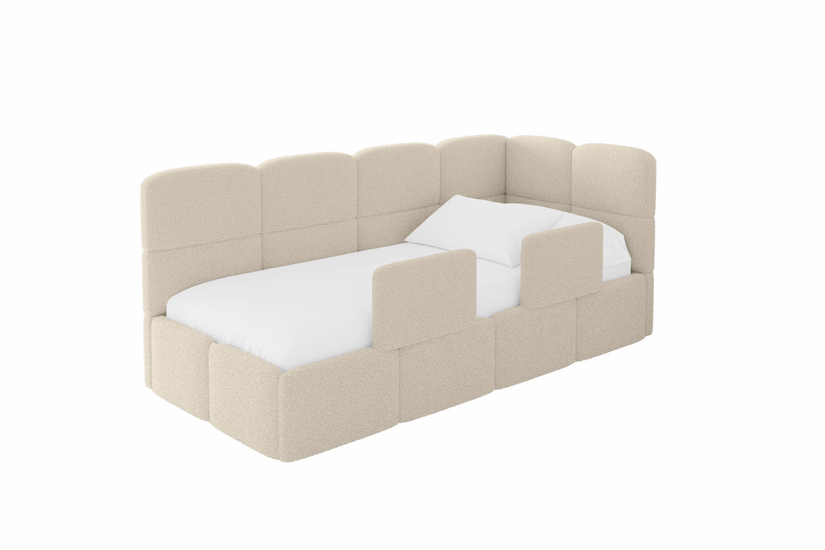 Łóżko młodzieżowe KIVY Bouclé lewostronne, Ciemnobeżowy - Quelle 06 / 80x200 cm / Z materacem