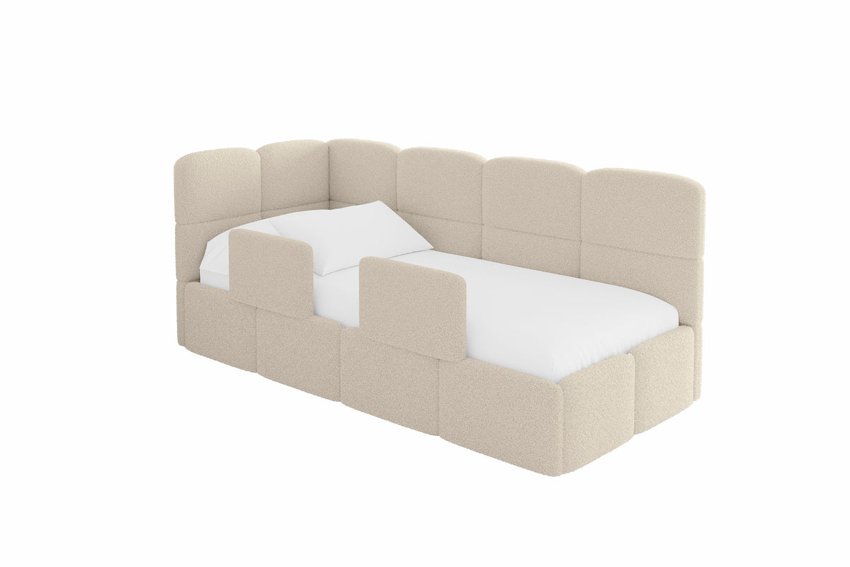Łóżko młodzieżowe KIVY Bouclé prawostronne, Ciemnobeżowy - Quelle 06 / 80x200 cm / Bez materaca