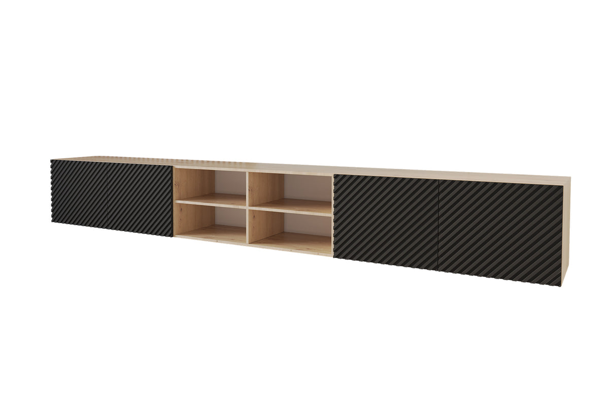 Szafka RTV ZENO 4 otwarta, Dąb Artisan/Czarny / 300 cm / Wiszący