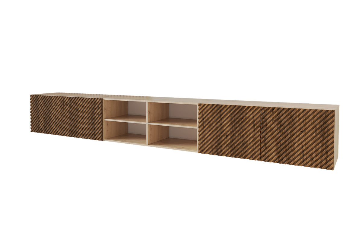 Szafka RTV ZENO 4 otwarta, Dąb Artisan/Katania / 300 cm / Wiszący