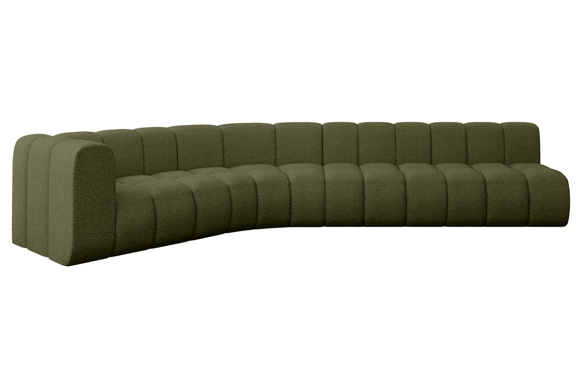 Narożnik KAREX-L2 Bouclé, Zielony - Quelle 38 / Otomana z lewej / Bez funkcji spania