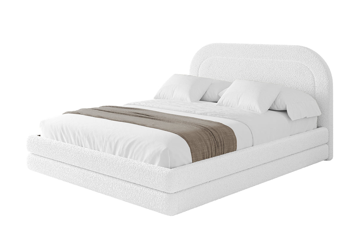 Łóżko tapicerowane LERIS Bouclé, Biały - Quelle 01 / 120x200 cm / Z materacem
