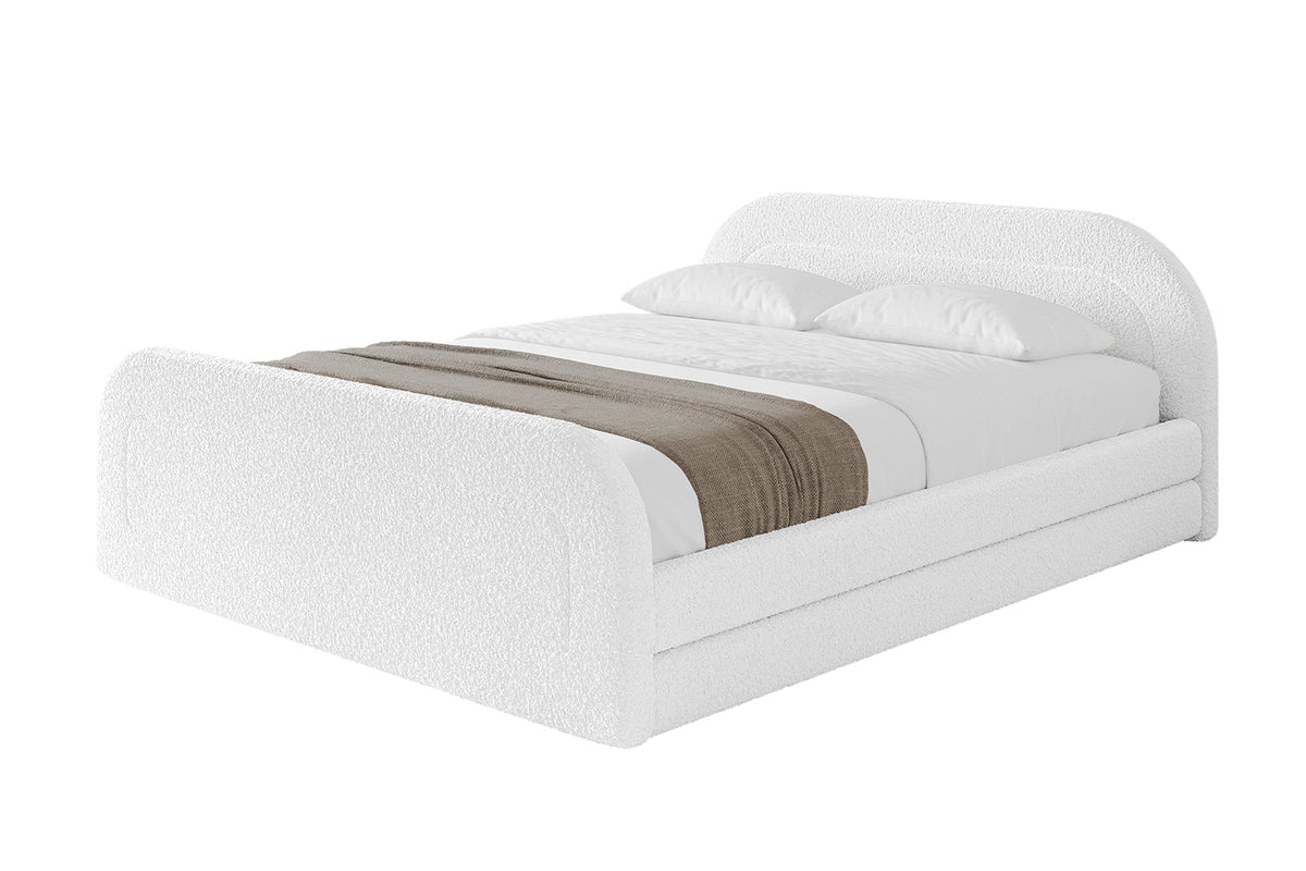 Łóżko tapicerowane LERIS-Z-v1 Bouclé, Biały - Quelle 01 / 120x200 cm / Bez materaca