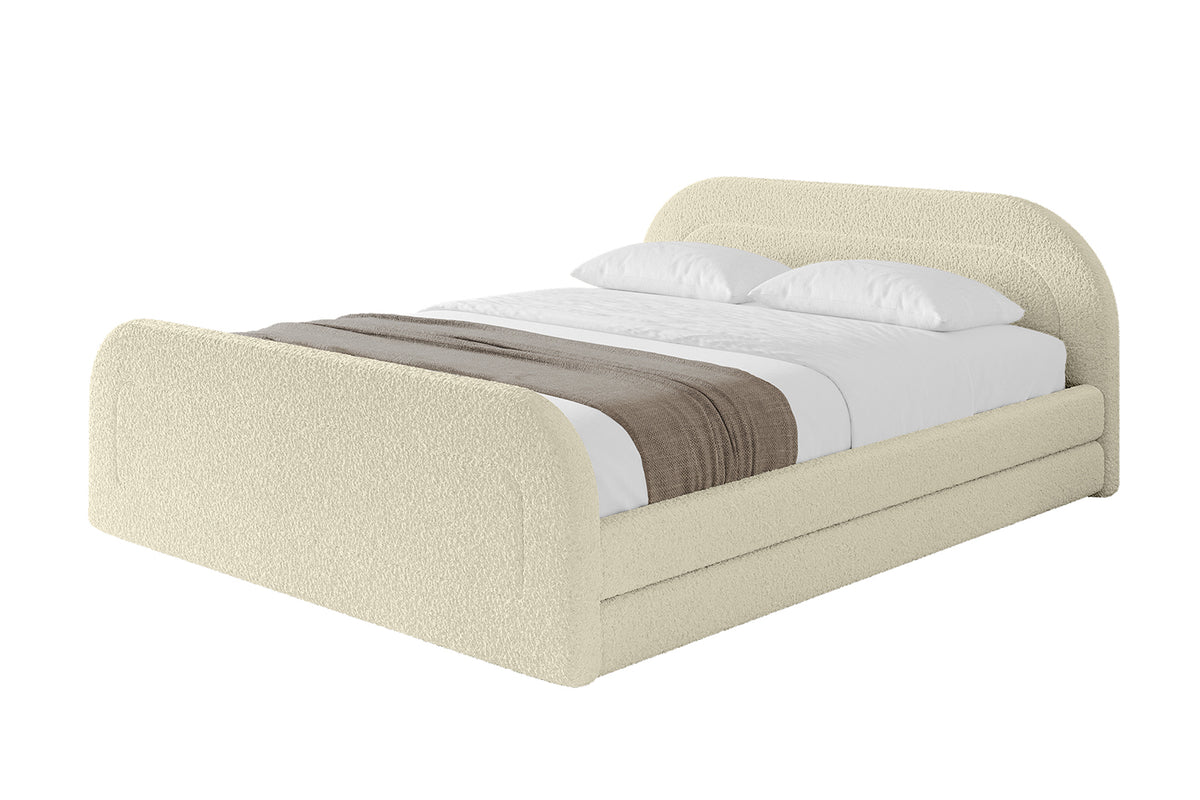 Łóżko tapicerowane LERIS-Z-v1 Bouclé, Beżowy - Quelle 02 / 120x200 cm / Bez materaca