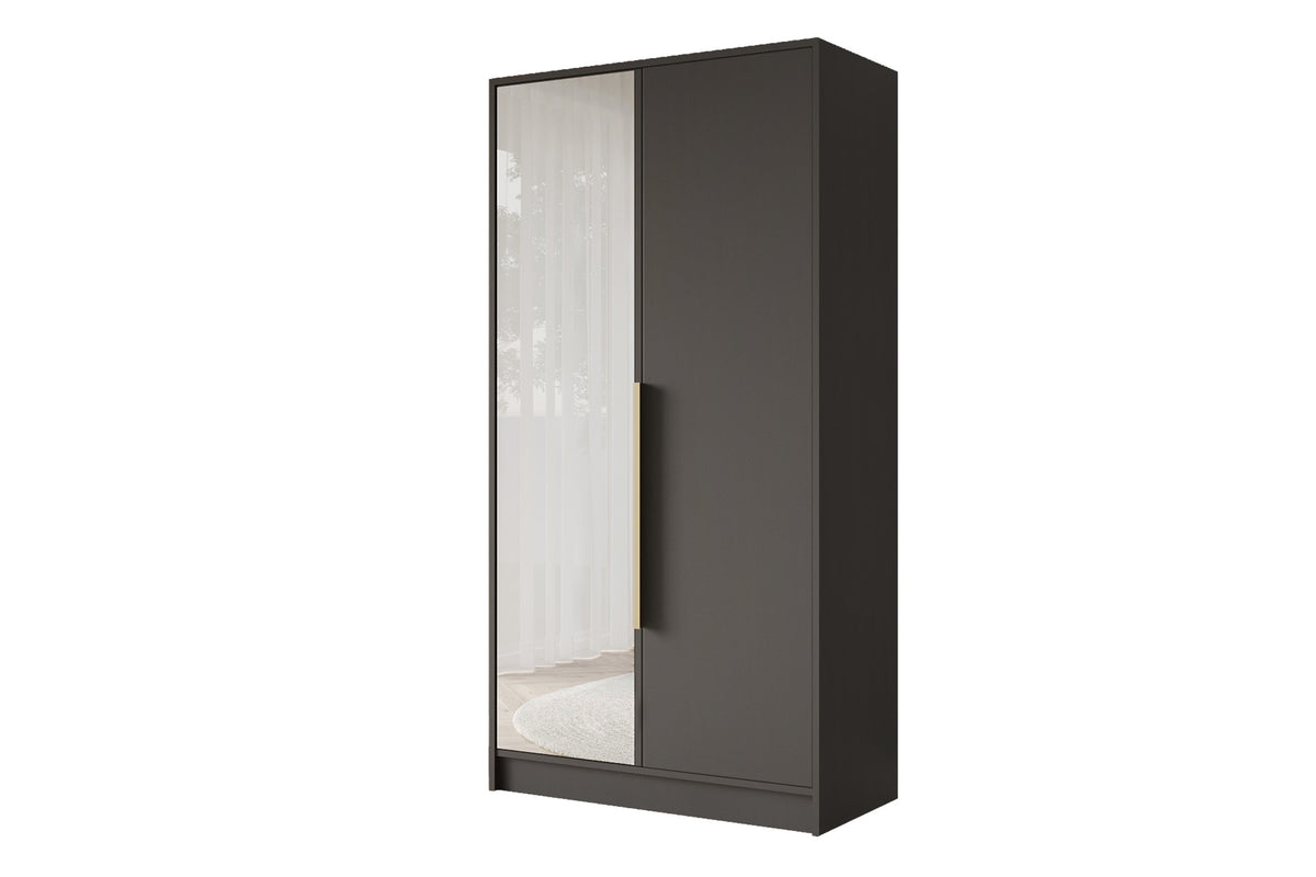 Szafa z drzwiami skrzydłowymi LESE, Czarny / 102 cm x 51 cm x 200 cm / Uchwyty złote