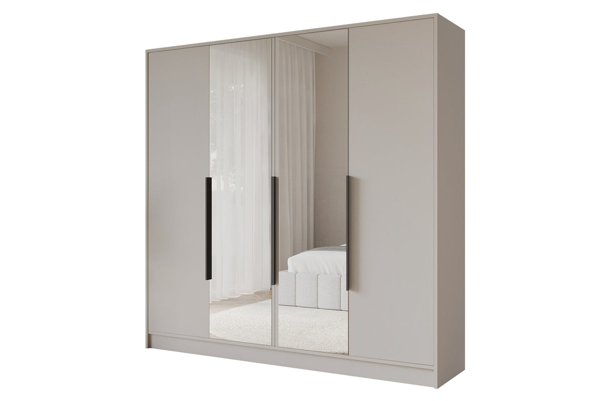 Szafa z drzwiami skrzydłowymi LESE, Kaszmir / 200 cm x 51 cm x 200 cm / Uchwyty czarne