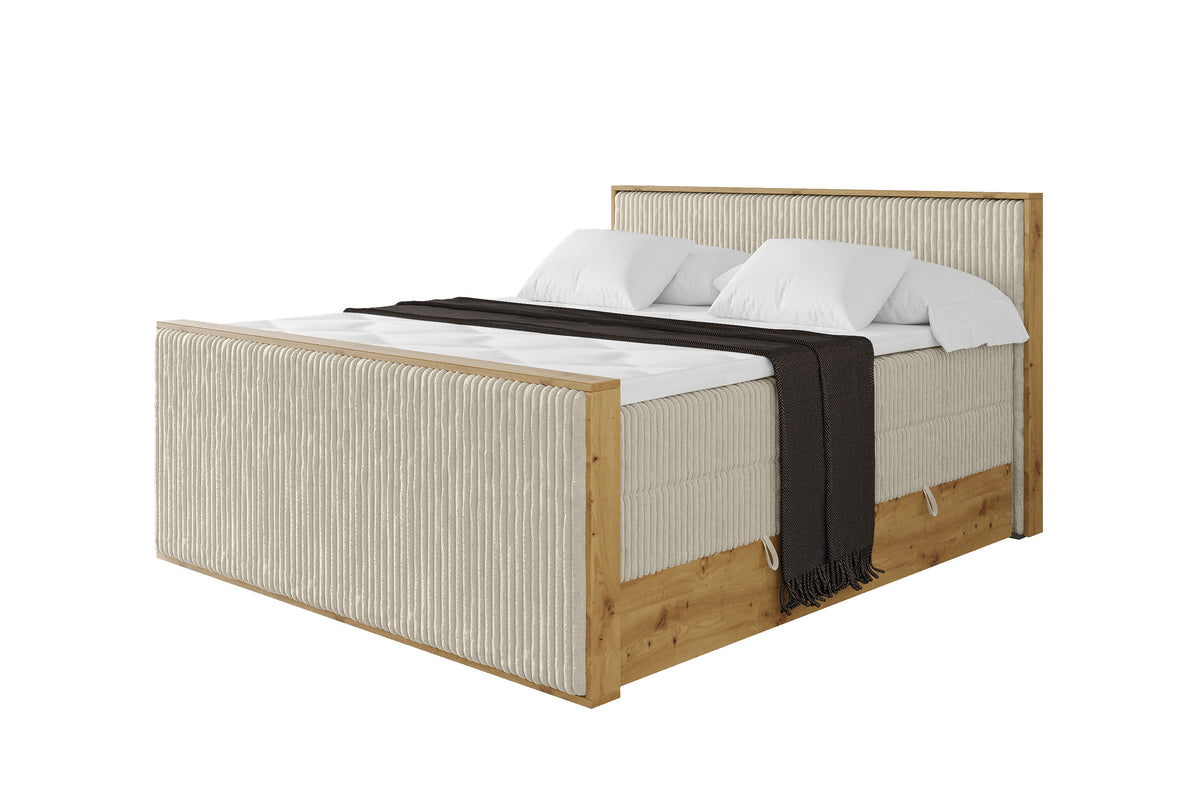 Łóżko kontynentalne LOLLI9-Z KING sztruks, Kremowy - Tilia 03 / 120x200 cm