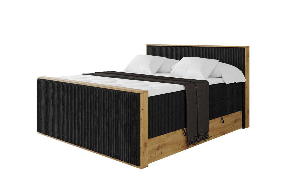 Łóżko kontynentalne LOLLI9-Z KING sztruks, Czarny - Tilia 100 / 120x200 cm