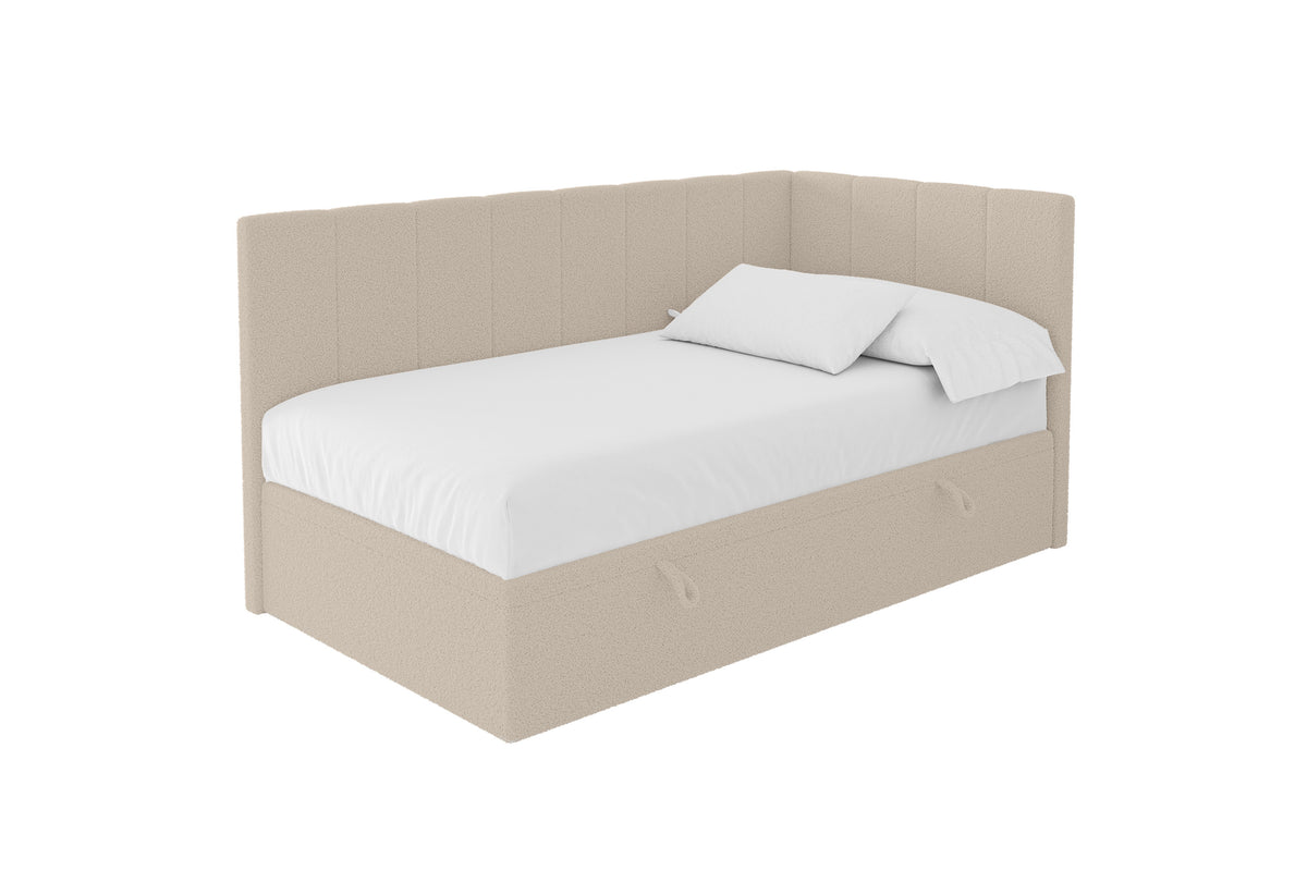 Łóżko młodzieżowe LOVY Bouclé lewostronne, Ciemnobeżowy - Quelle 06 / 80x200 cm / Z materacem
