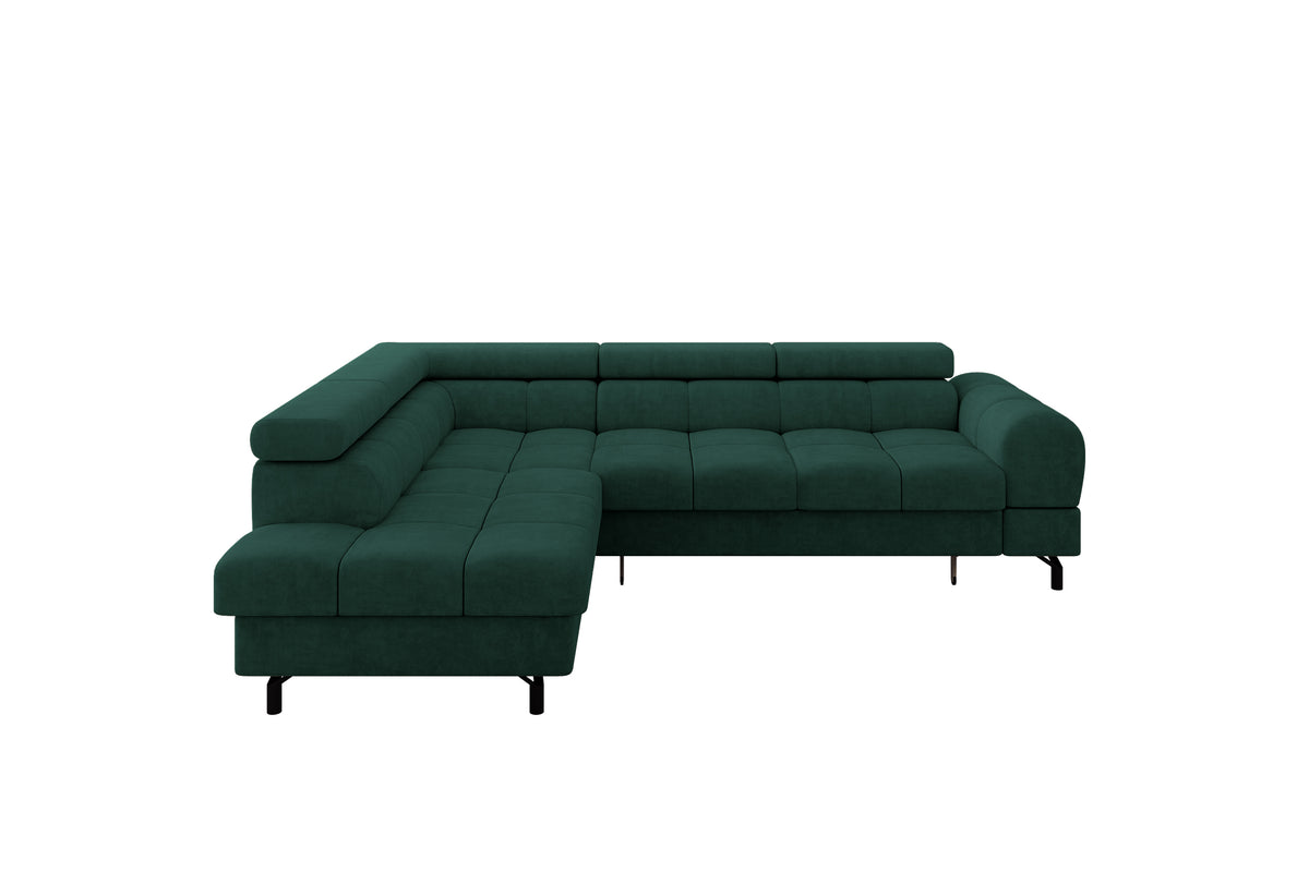 Narożnik LUMA-L welur, Zielony - Dream Velvet 202.31 / Otomana z lewej / Z funkcją spania