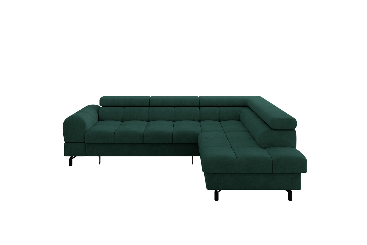 Narożnik LUMA-L welur, Zielony - Dream Velvet 202.31 / Otomana z prawej / Z funkcją spania