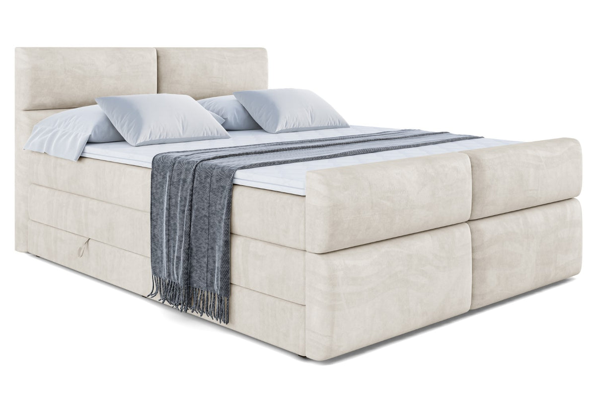 Łóżko kontynentalne BOXI3-Z KING welur, Beżowy - Casablanca 2301 / 120x200 cm