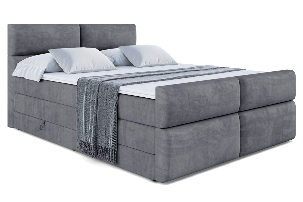 Łóżko kontynentalne BOXI3-Z KING welur, Ciemnoszary - Casablanca 2315 / 120x200 cm