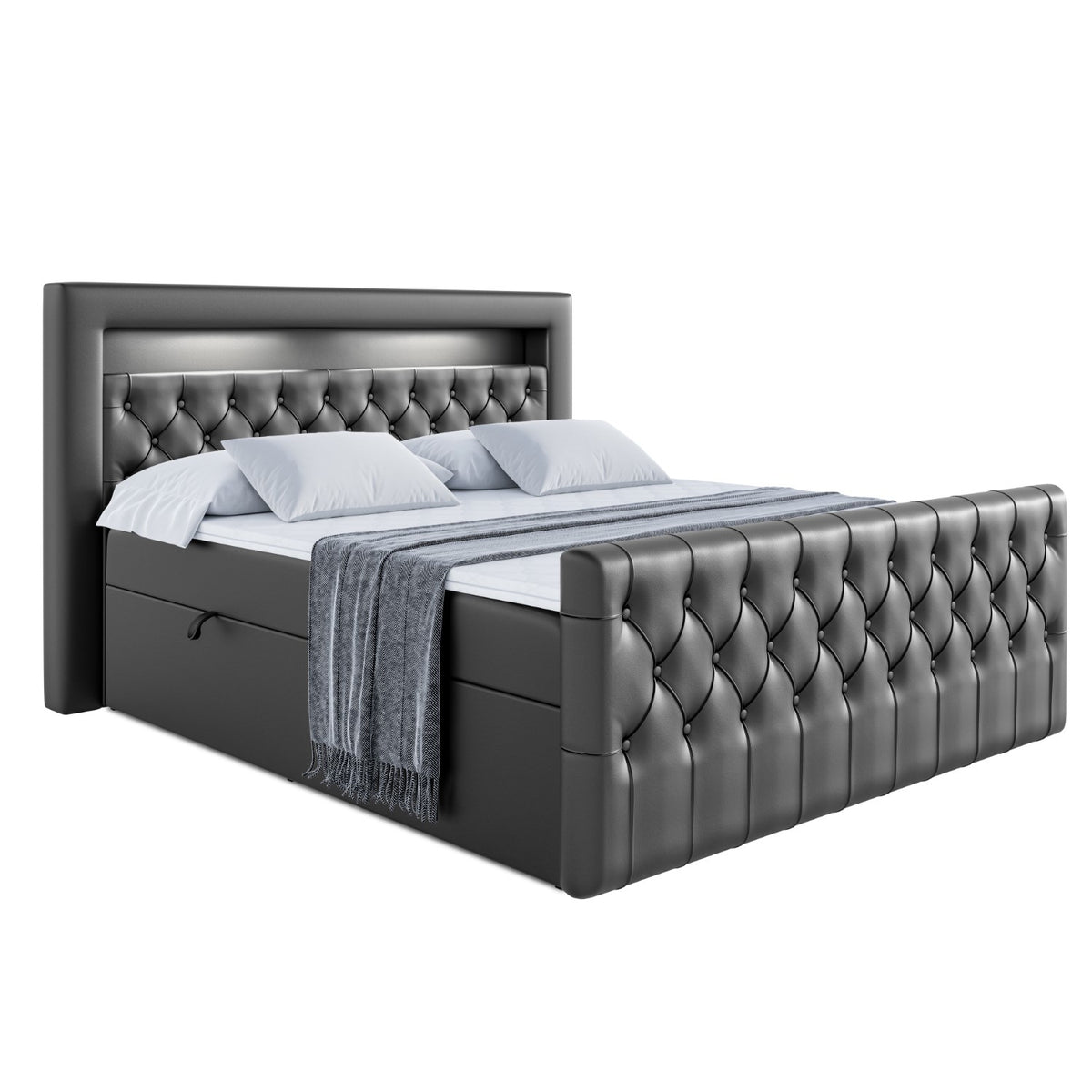 Łóżko boxspring AURORA ekoskóra, Czarny - Soft 11 / 120x200 cm / H4