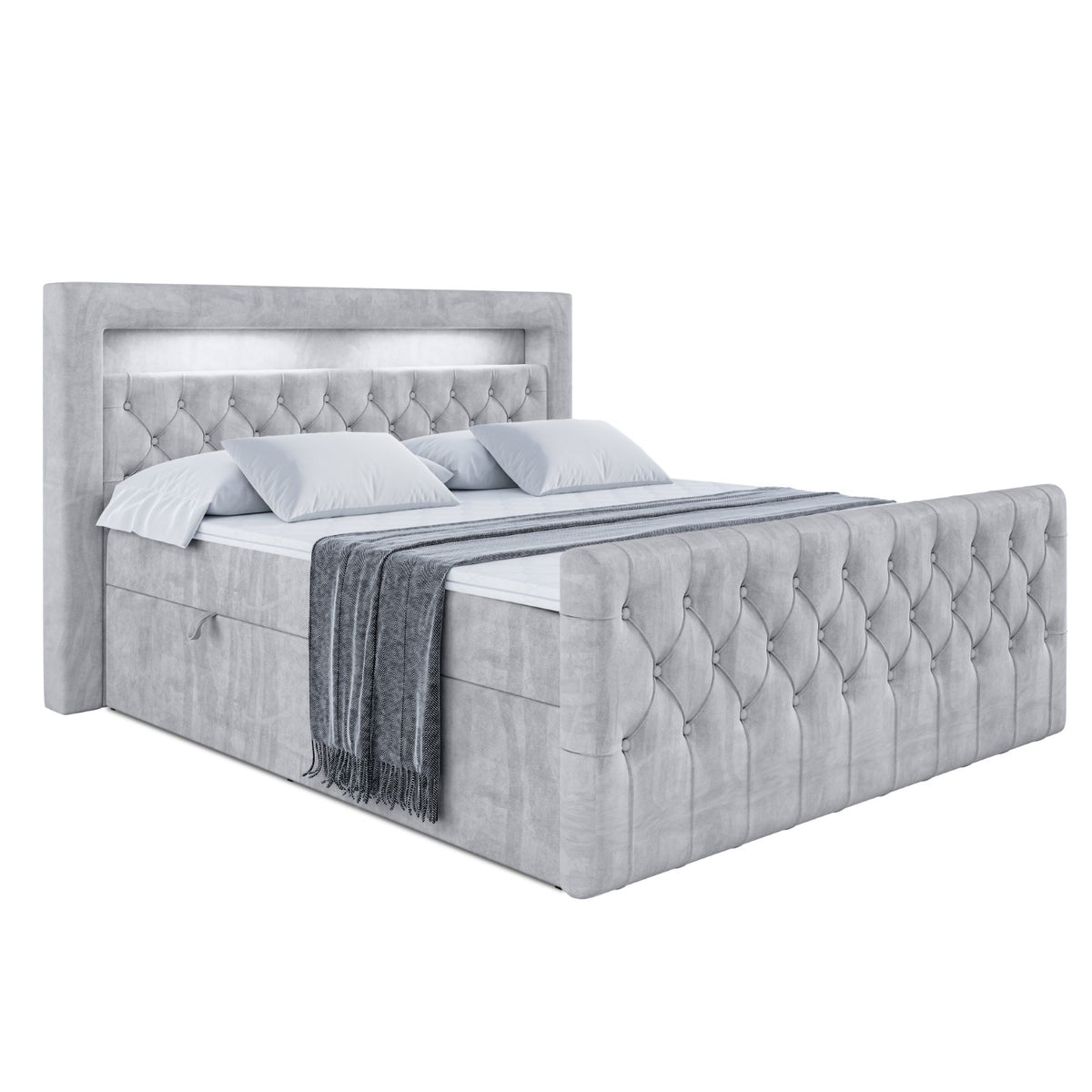 Boxbett AURORA Samt, Grau - Monolith 84 / 120x200 cm / H4