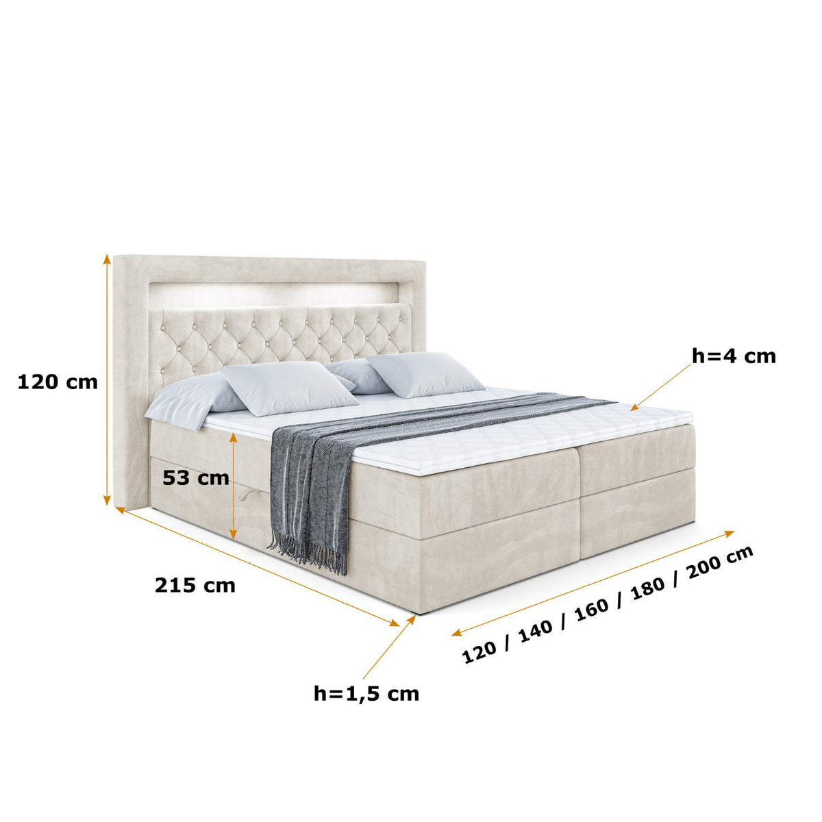Łóżko boxspring NOEL GOLD welur