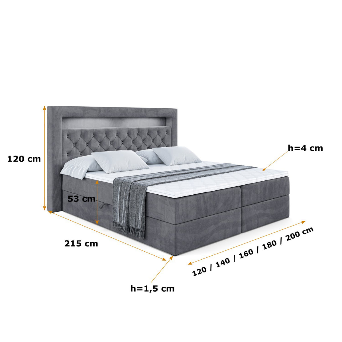 Łóżko boxspring NOEL GOLD welur