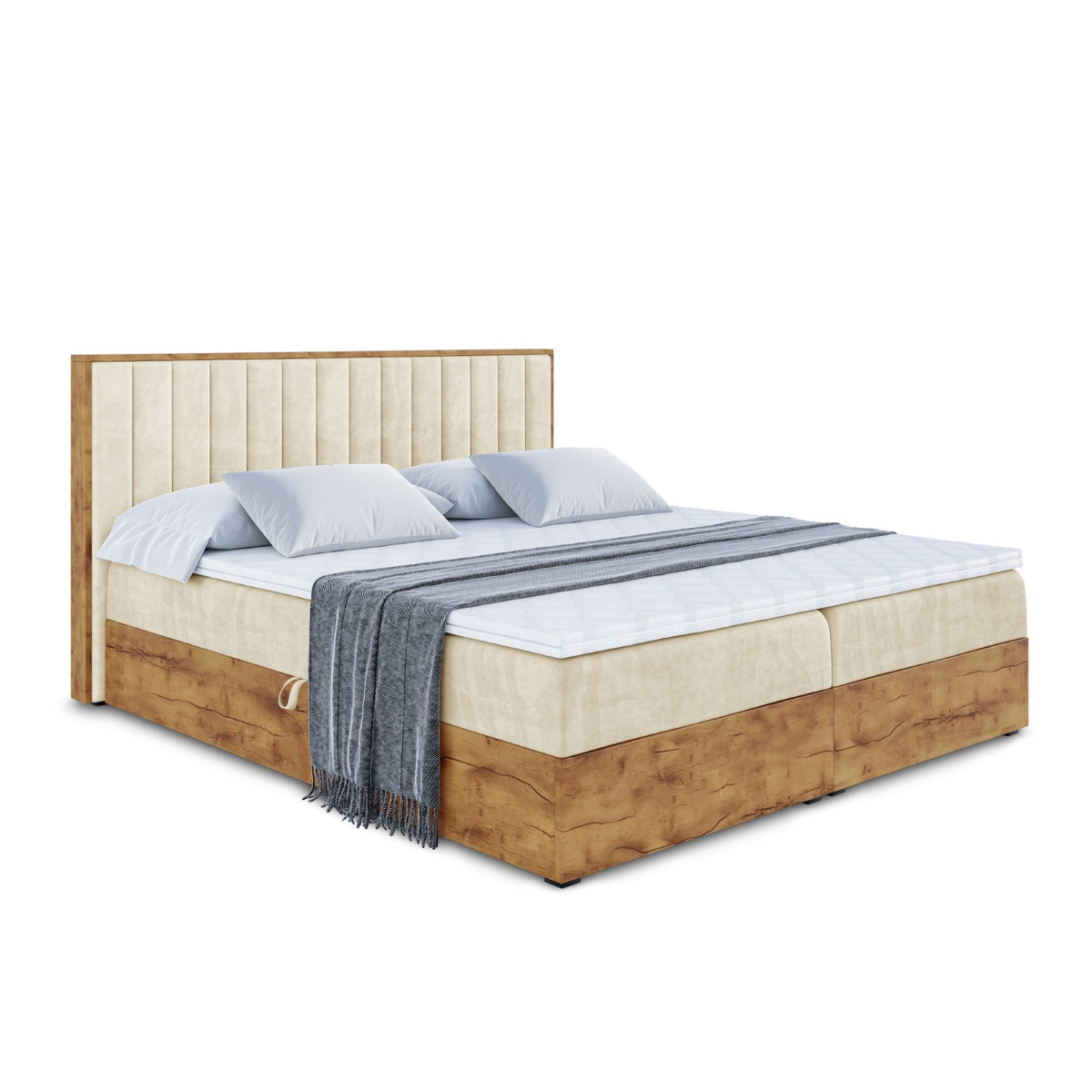 Łóżko boxspring LOLLI 4 welur, Beżowy - Monolith 04 / 120x200 cm / H3