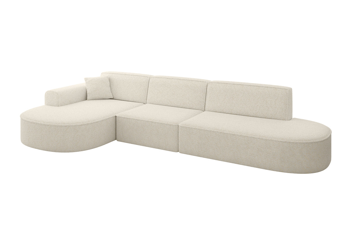 Ecksofa MARI-L2 Chenille, Creme - Bosco 04 / Ottomane Links / Ohne Schlaffunktion
