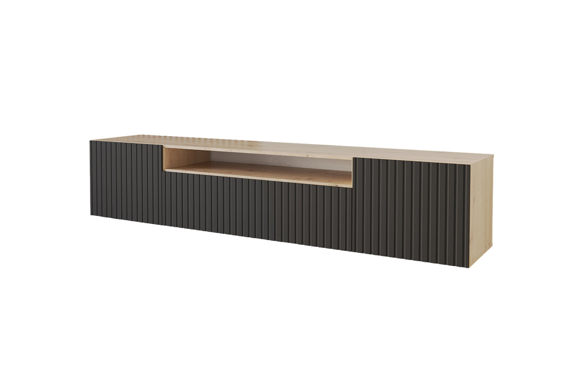 Szafka RTV KITO otwarta, Dąb Artisan/Czarny / 200 cm / Wiszący