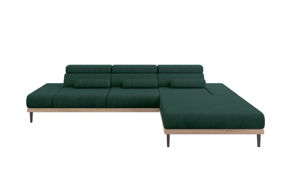 Narożnik MONA welur, Zielony - Dream Velvet 202.31 / Otomana z prawej / Bez funkcji spania