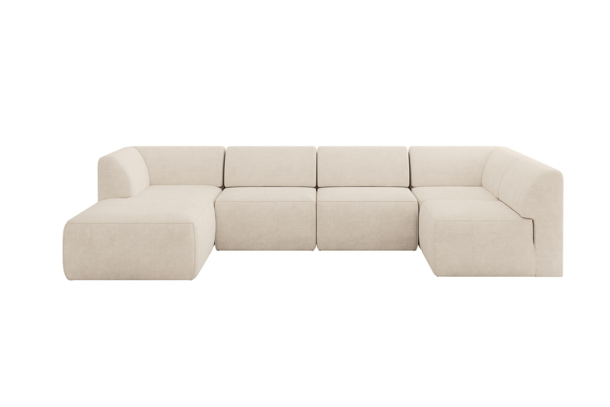Ecksofa MOVA Samt, Beige - Dream Velvet 202.02 / Ottomane Links / Ohne Schlaffunktion
