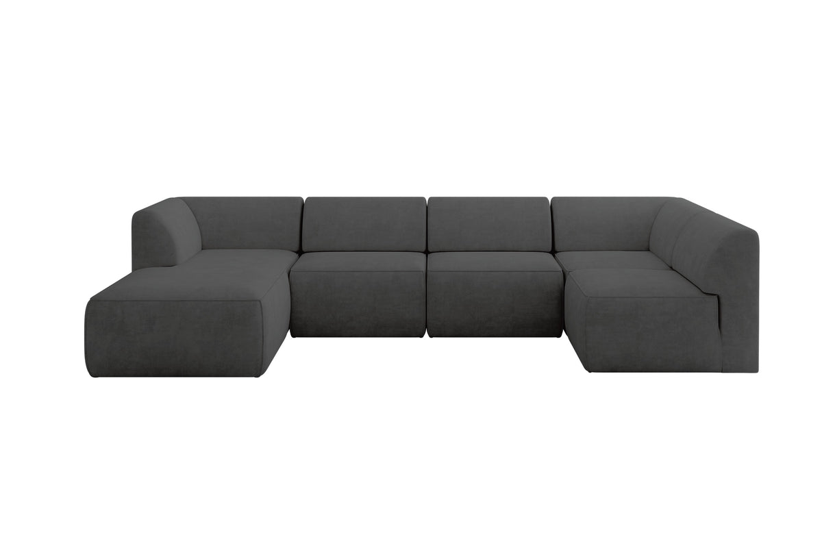 Ecksofa MOVA Samt, Dunkelgrau - Dream Velvet 202.13 / Ottomane Links / Ohne Schlaffunktion