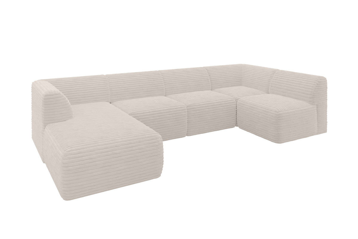 Narożnik MOVA sztruks, Kremowy - Tilia 01 / Otomana z lewej / Bez funkcji spania