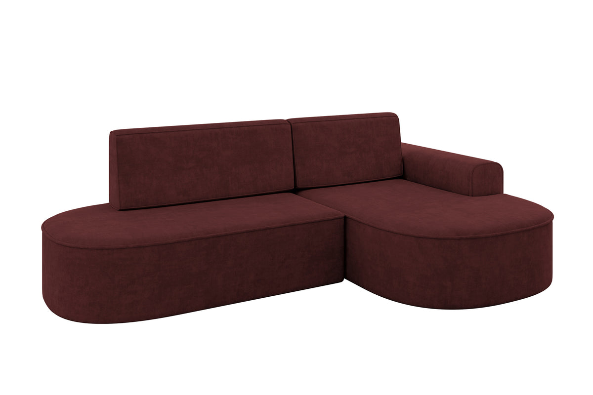 Narożnik MARI-L1 welur, Bordowy - Dream Velvet 202.11 / Otomana z prawej / Z funkcją spania