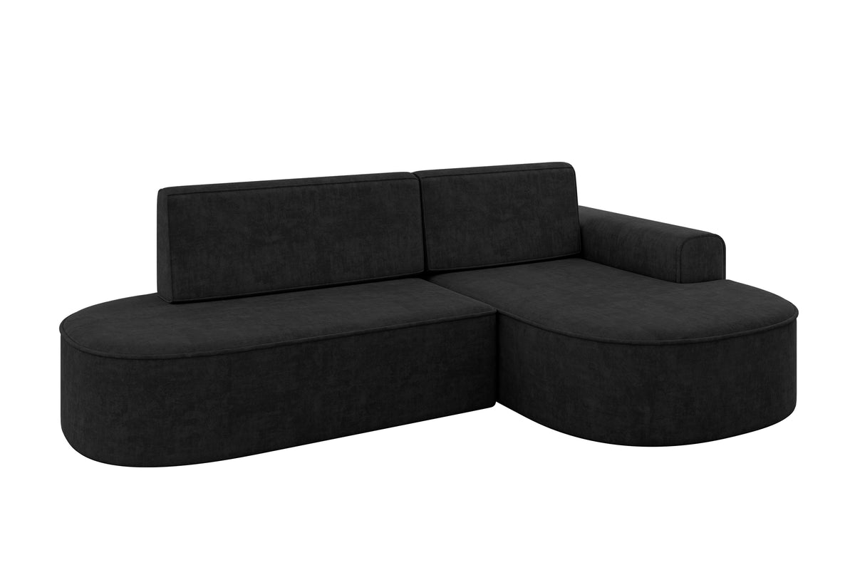 Narożnik MARI-L1 welur, Czarny - Dream Velvet 202.12 / Otomana z prawej / Z funkcją spania