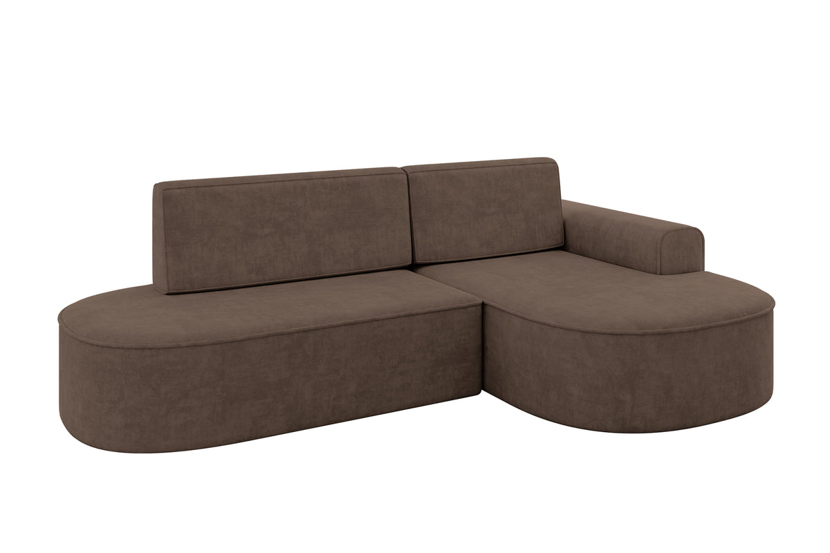 Narożnik MARI-L1 welur, Brązowy - Dream Velvet 202.37 / Otomana z prawej / Z funkcją spania