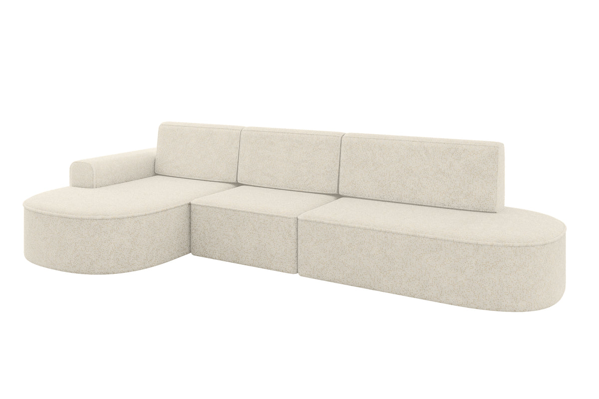 Ecksofa MARI-L2 Chenille, Creme - Bosco 04 / Ottomane Links / Mit Schlaffunktion