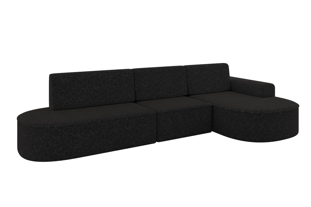 Ecksofa MARI-L2 Chenille, Schwarz - Bosco 99 / Ottomane Rechts / Mit Schlaffunktion