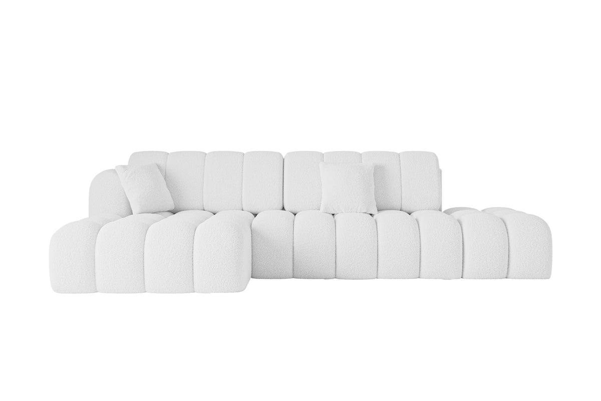 Ecksofa OLEA-L2 Bouclé, Weiß - Quelle 01 / Ottomane Links / Mit Schlaffunktion