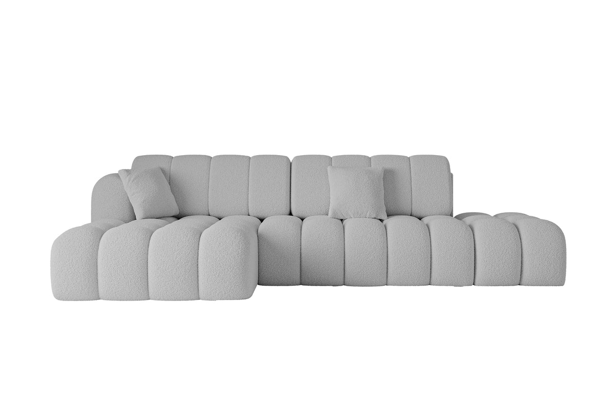 Ecksofa OLEA-L2 Bouclé, Hellgrau - Quelle 83 / Ottomane Links / Mit Schlaffunktion