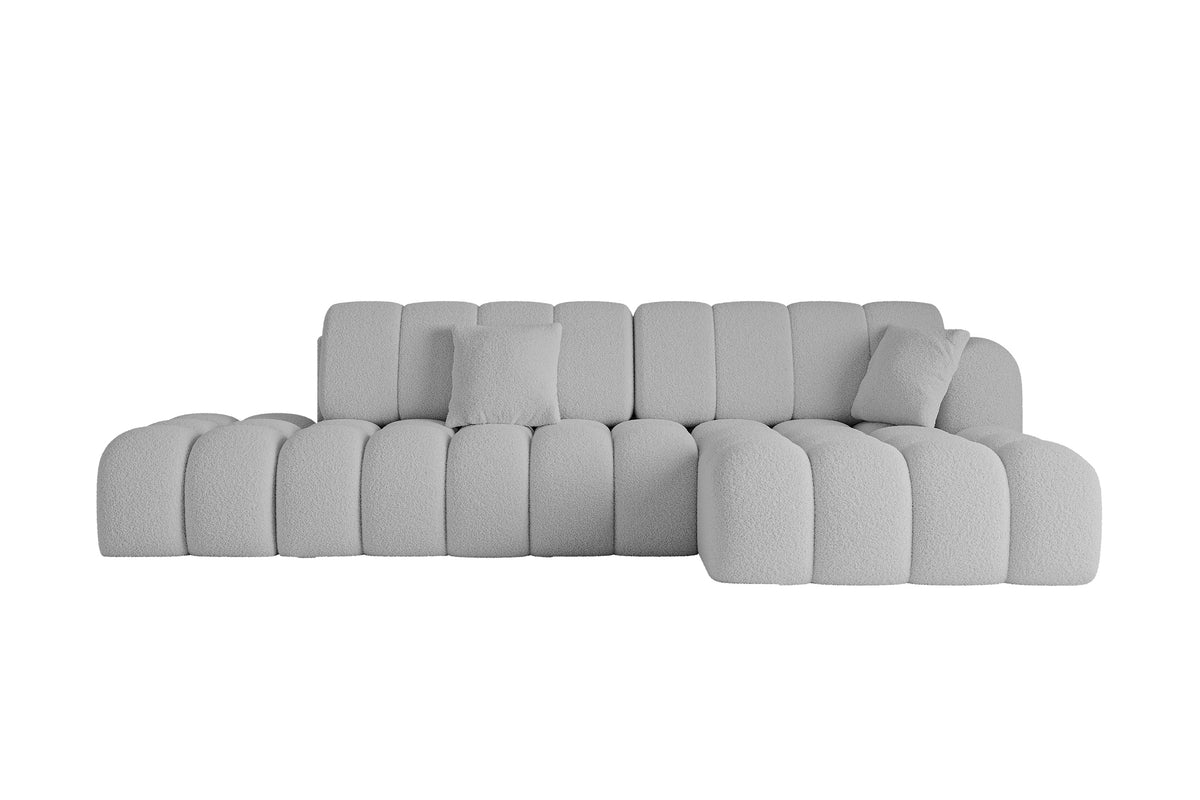Ecksofa OLEA-L2 Bouclé, Hellgrau - Quelle 83 / Ottomane Rechts / Mit Schlaffunktion