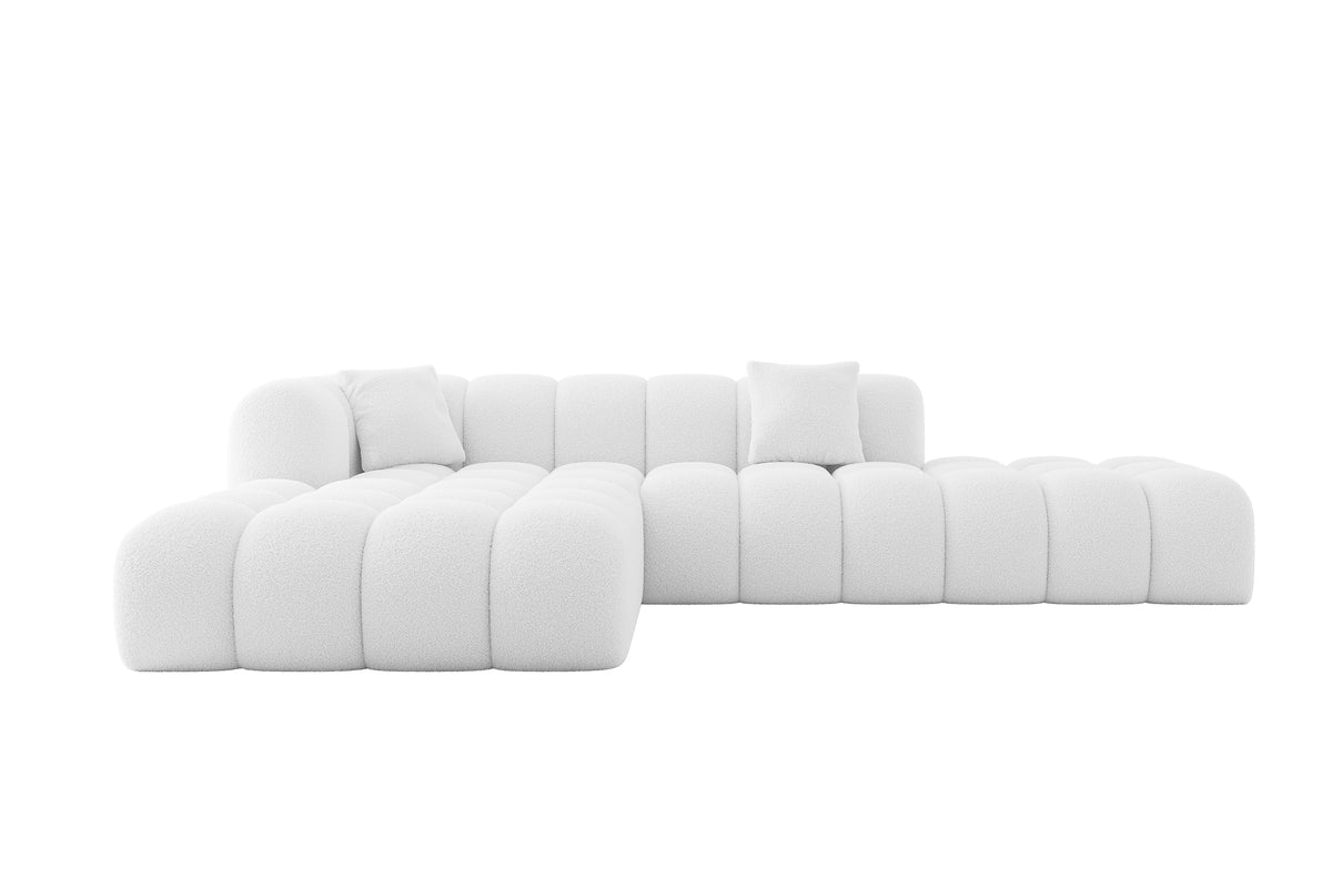 Ecksofa OLEA-L2 Bouclé, Weiß - Quelle 01 / Ottomane Links / Ohne Schlaffunktion
