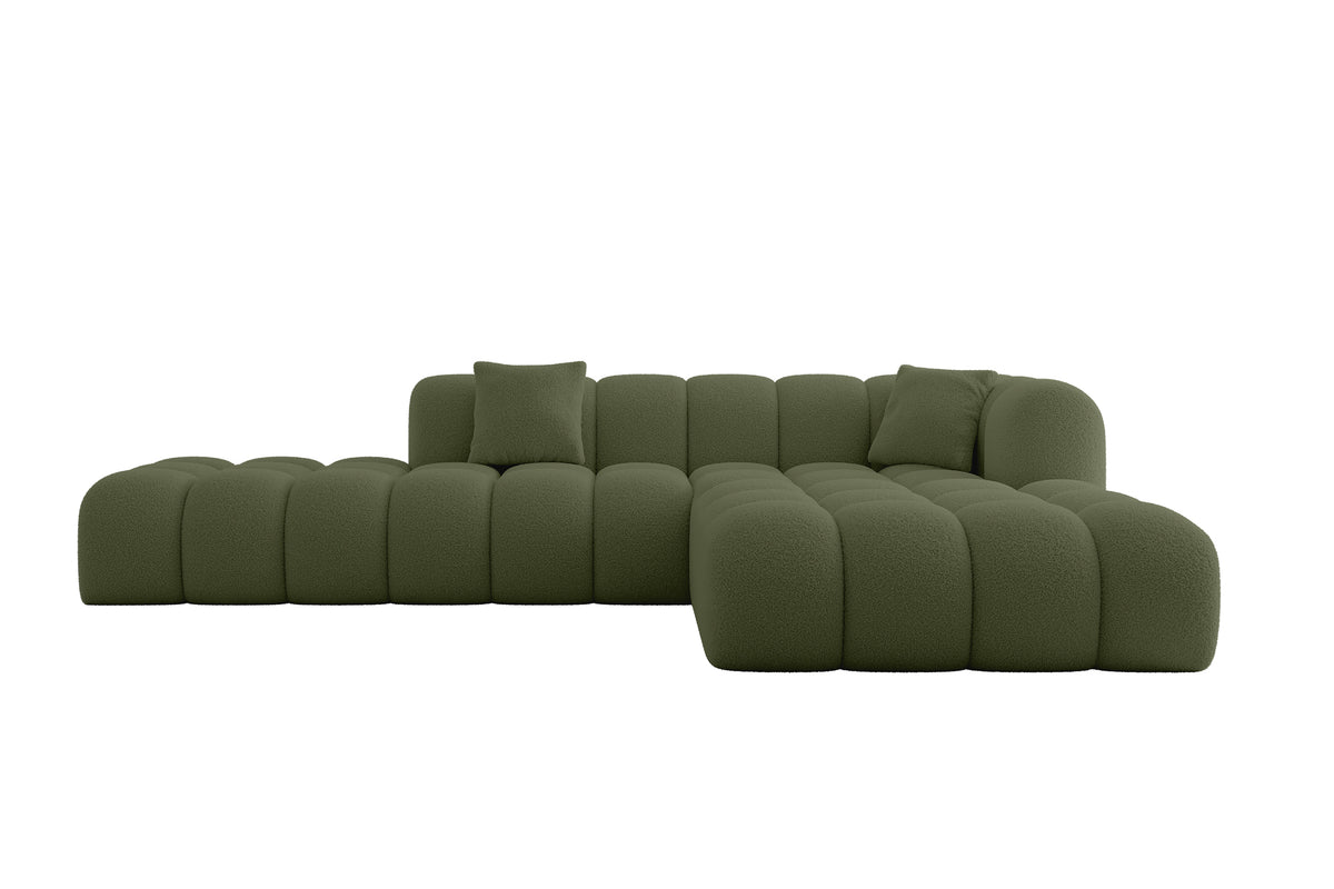 Ecksofa OLEA-L2 Bouclé, Grün - Quelle 38 / Ottomane Rechts / Ohne Schlaffunktion