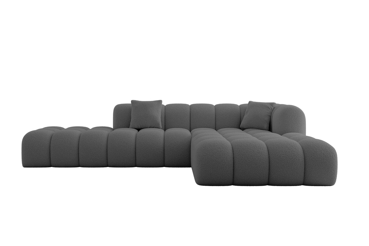 Ecksofa OLEA-L2 Bouclé, Grau - Quelle 92 / Ottomane Rechts / Ohne Schlaffunktion