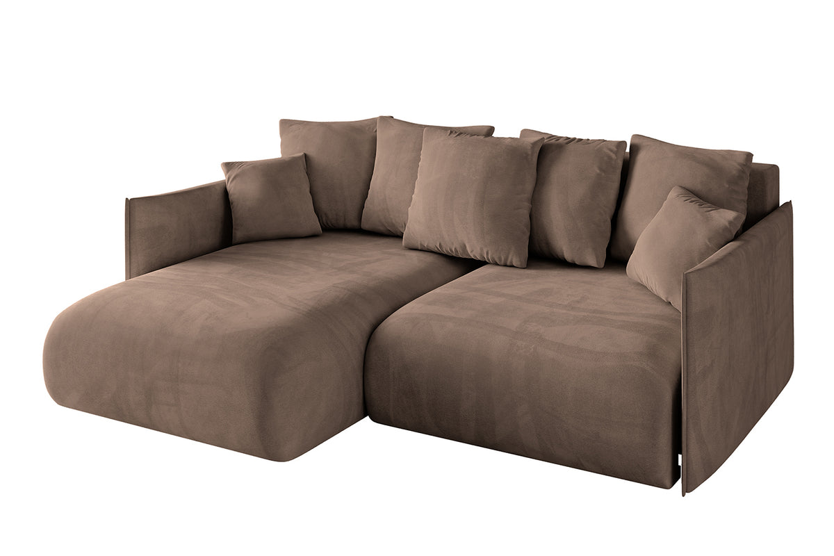 Ecksofa ONESK-L Samt, Braun - Dream Velvet 202.37 / Ottomane Links / Mit Schlaffunktion